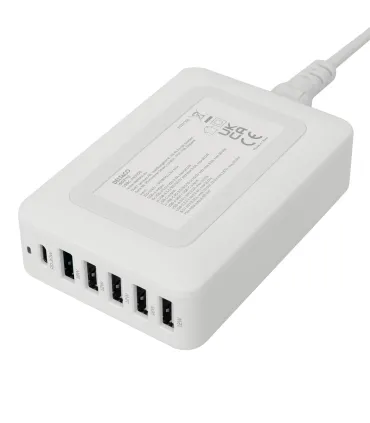 Deltaco 6-port 60W USB Charging Station, USB-A + USB-C PD, White, CE/EU