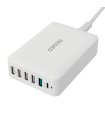 Deltaco 6-port 60W USB Charging Station, USB-A + USB-C PD, White, CE/EU