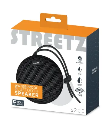 Streetz Mini Bluetooth 5 Speaker, IPX7 Waterproof, TWS, Black