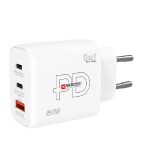 Skross 3-port 65W USB-C PD (USB Power Delivery) GaN Fast Charger, EU/CE