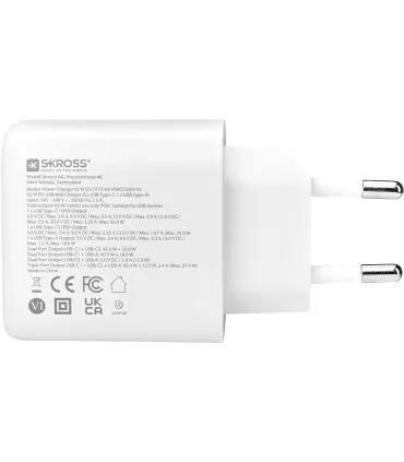 Skross 3-port 65W USB-C PD (USB Power Delivery) GaN Fast Charger, EU/CE