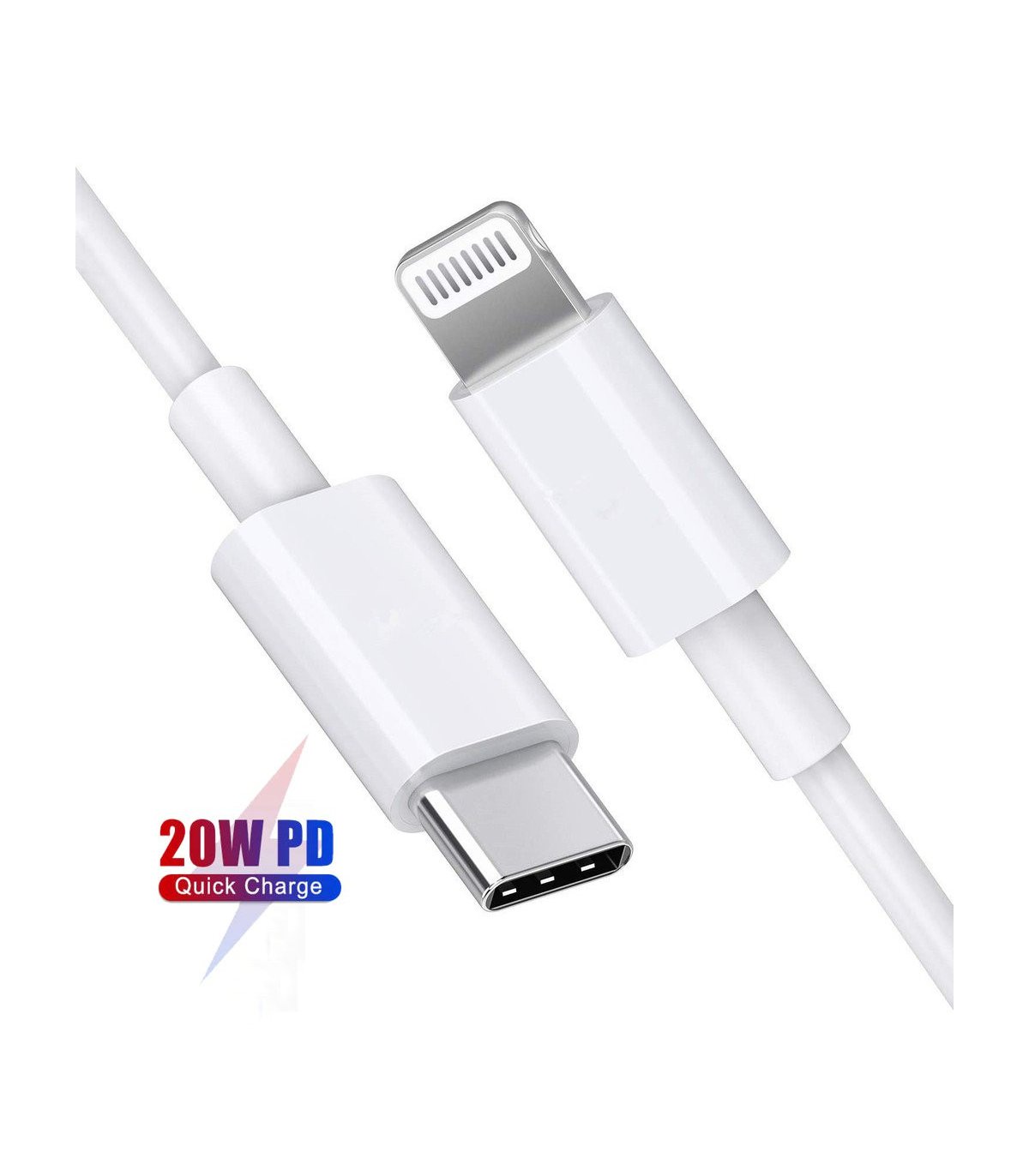 Billige USB-C Lightning kabler til Apple iPhone/iPad/iPod (USB-PD) Farve / længde Hvid Gummi - 100 cm (20W USB-PD)